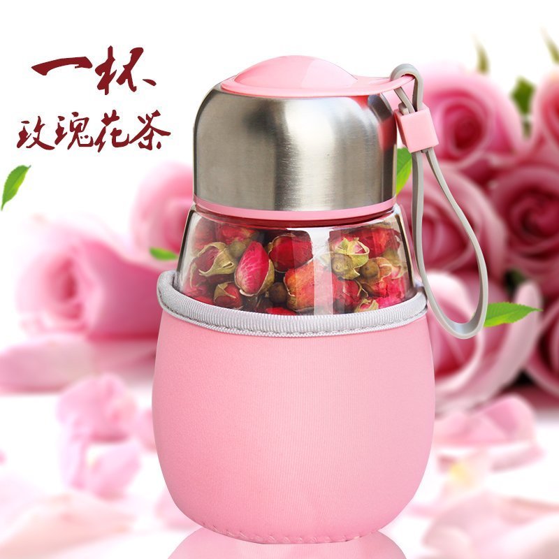 【买三送水果茶】平阴玫瑰花茶新鲜干玫瑰加厚企鹅杯玻璃杯水杯