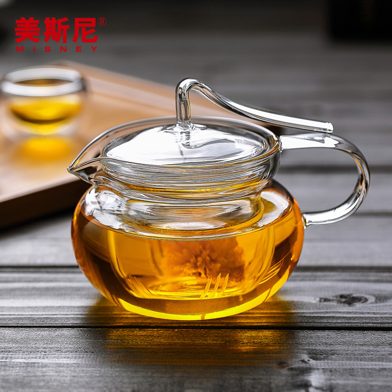 美斯尼 加厚防烫玻璃压把壶 茶具玻璃 耐热花茶泡茶壶沏茶玻璃壶