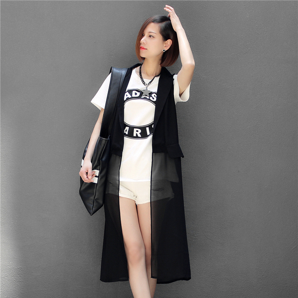 热销<em>女马夹</em> 2015<em>春夏</em>新款 背心西装 领雪纺<em>马甲</em>