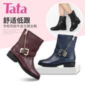 Tata 牛皮方跟圆头女中靴2YWA6DZ5 他她冬季专柜同款 清仓