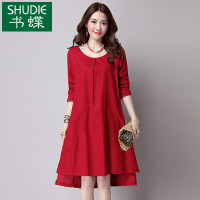 衣服女秋装2016新款潮冬季长袖棉麻连衣裙冬