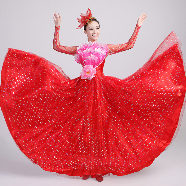 正品女民族服装 民族大合唱团演出服女长裙大