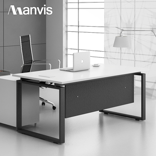 曼维斯现代简约时尚办公家具经理办公桌主管班台老板桌带侧柜书桌