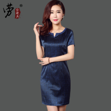 真丝连衣裙2017夏季中老年妈妈装重磅桑蚕丝绸缎印花中裙大码修身图片