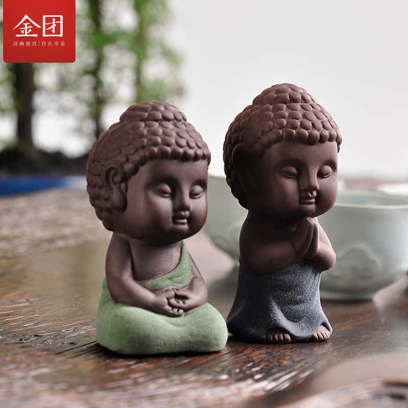 金团 精品紫砂茶宠摆件 彩砂陶如来小佛像茶玩摆件小和尚茶宠特价