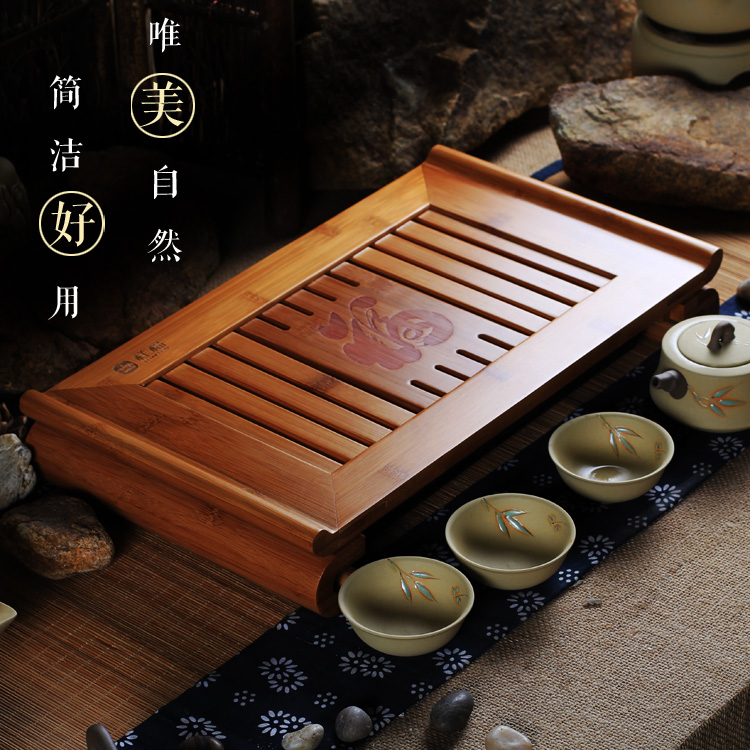 祥福天然竹功夫茶盘书香门第 孟宗竹茶壶茶台茶具抽屉式茶海