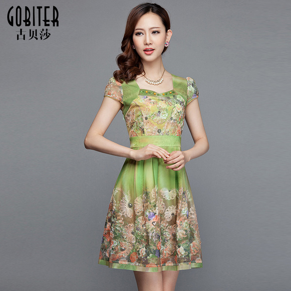 正品刺绣 古贝莎台湾品牌女装 2015夏季新款 雪