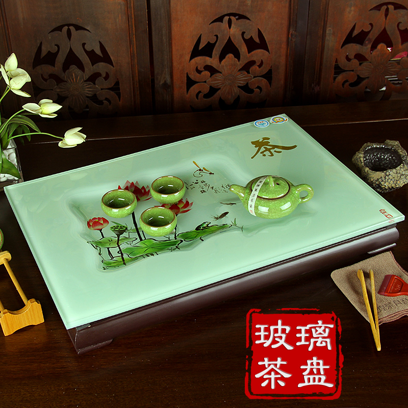 玻璃茶盘大号特价包邮琉璃排水茶海茶台潮汕功夫玻璃茶盘茶具套装