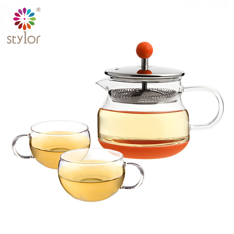 Stylor花色优品玻璃茶具茶杯实用创意礼品Mini茶壶飘逸杯套装