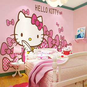 大型壁画粉色hello kitty凯蒂猫背景卧室壁纸主题儿童