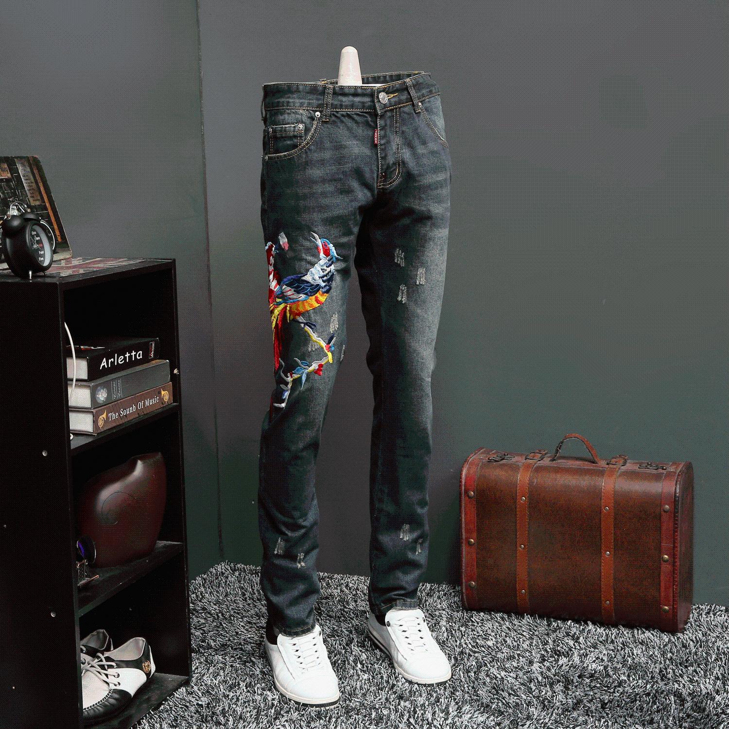 好质量男士牛仔裤新款破洞修身男装长裤跨境外贸欧洲站男式小脚裤-阿里巴巴