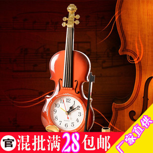 创意小提琴笔插闹钟2153仿古乐器造型闹铃床头钟学生礼品百货批发