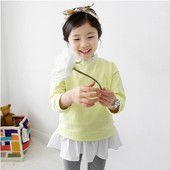 韩国童装女童2014秋装新款 荷叶花边领下摆拼接儿童假两件长袖T恤