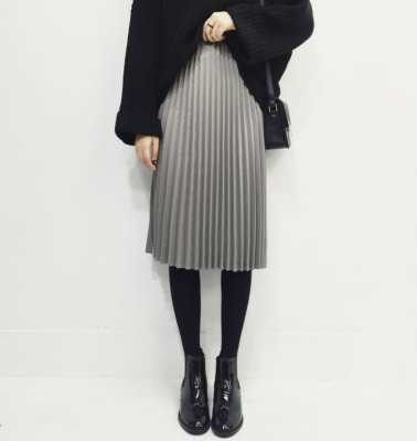 欧美风雪纺百搭褶皱冬半裙收腰显瘦中裙秋韩版