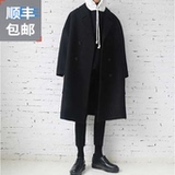 西俊秋冬新款纯色落肩羊绒外套男韩版时尚青年中长款宽松呢子大衣