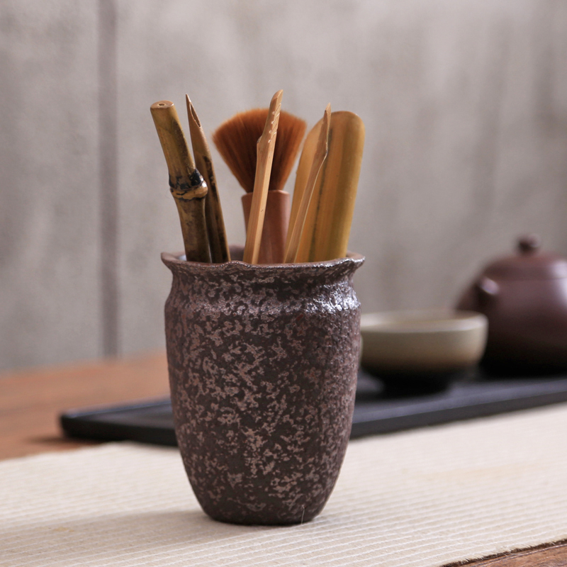 粗陶茶道六君子 陶瓷竹木茶勺茶筒养壶笔 整套复古功夫茶具零配件