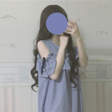 夏装女装韩版少女中长款露肩荷叶边连衣裙宽松条纹短袖学生裙显瘦