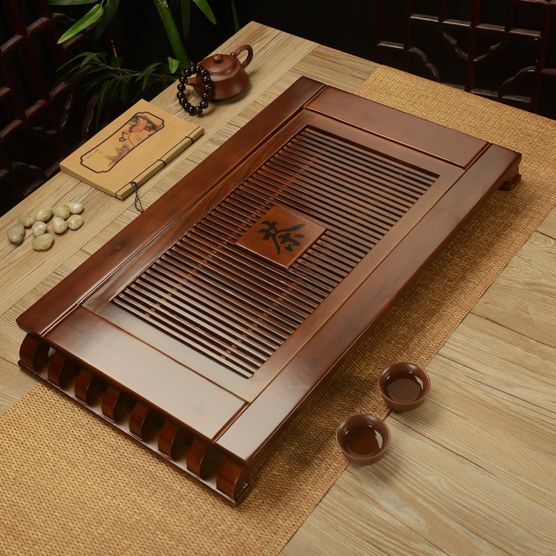 孔明大号茶盘实木排水储水抽屉茶台整套功夫茶具黑檀茶海竹托包邮