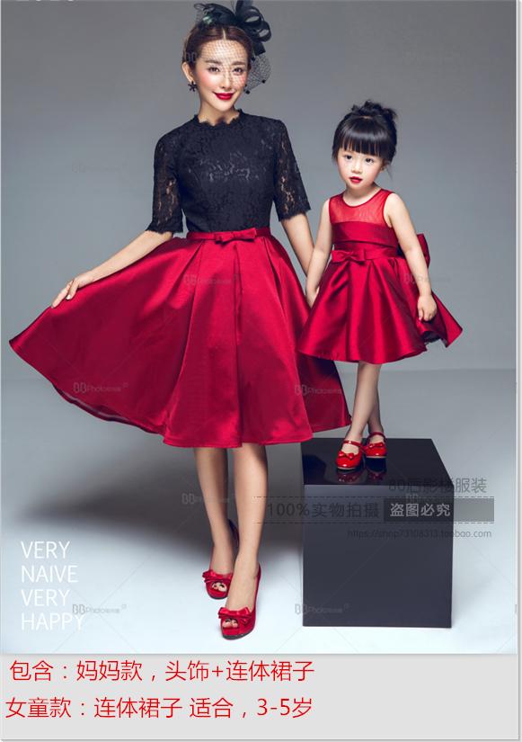 新款儿童摄影服装影楼亲子装一家四口全家福母女拍照写真衣服家庭
