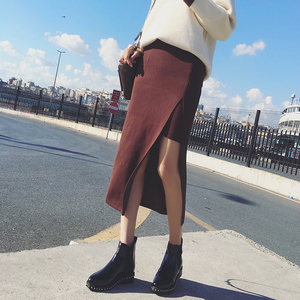 新款侧开叉不规则针织半身裙