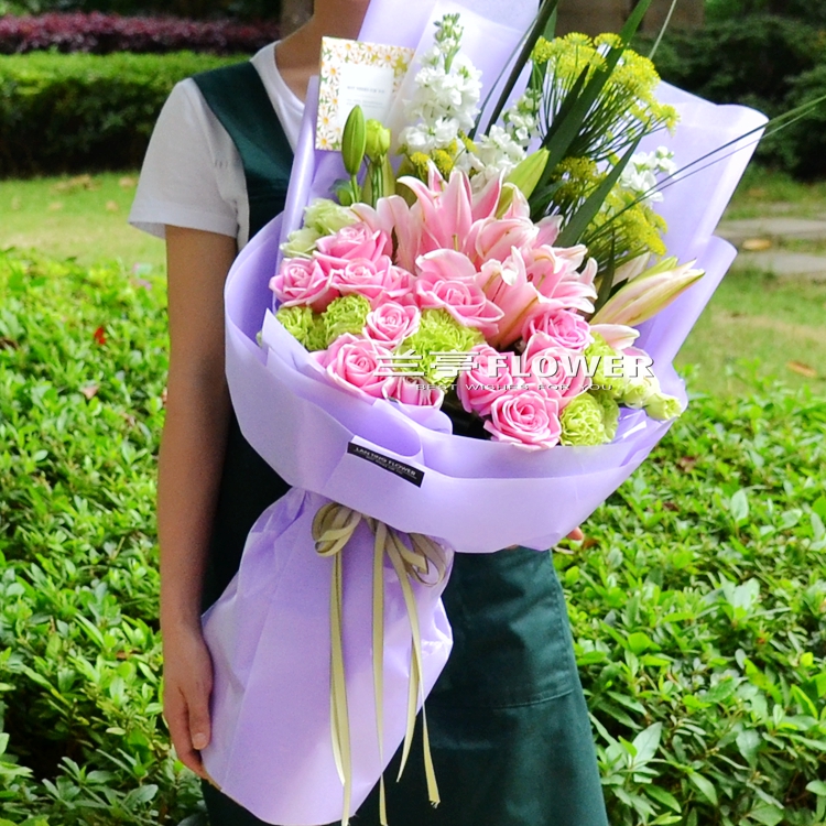 33朵百合花束长沙鲜花同城速递送老师鲜花长辈朋友生日祝福鲜花