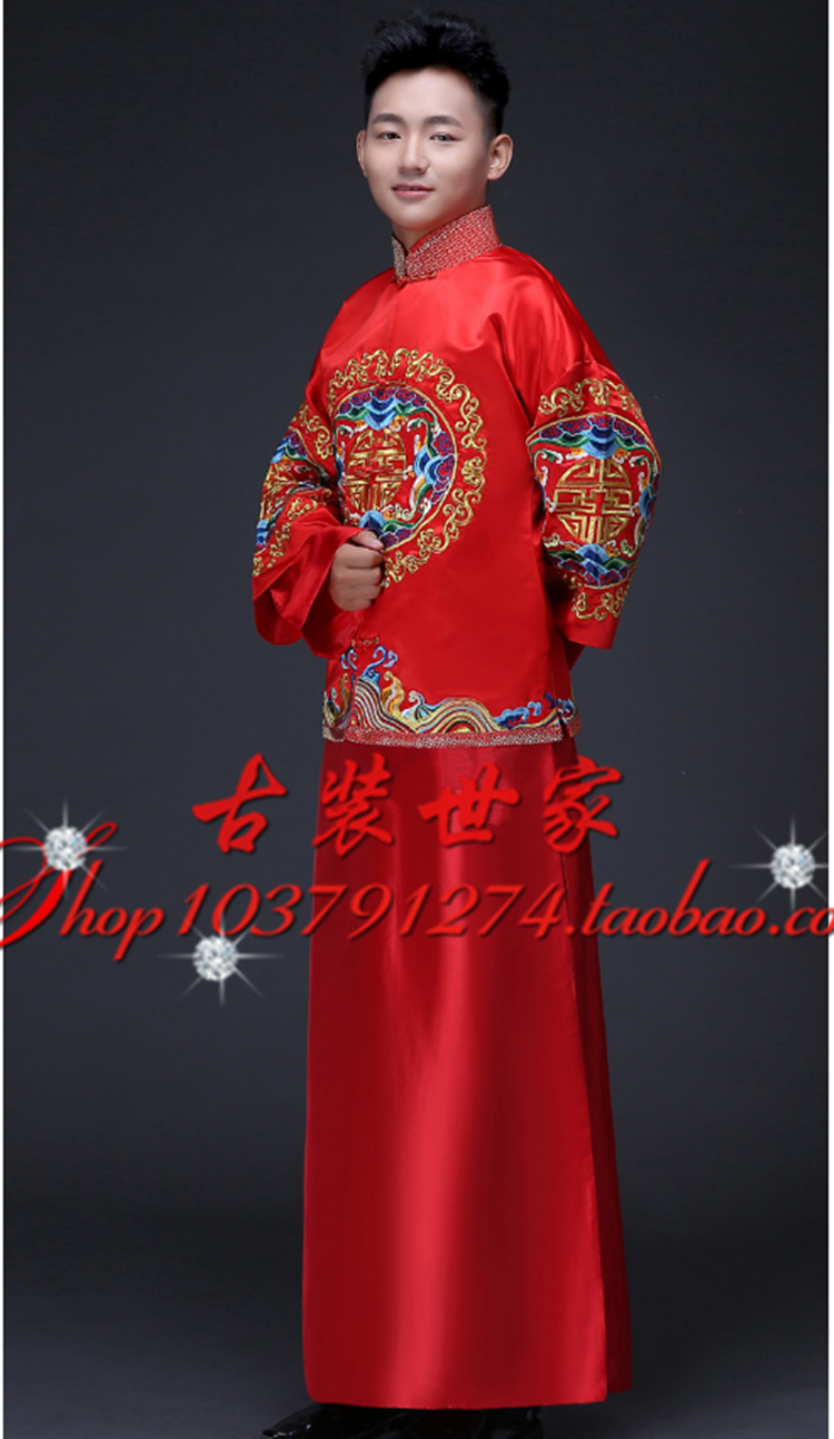 2015新款秀禾服男士新郎中式结婚礼服红色中山装改良唐装古装秀禾