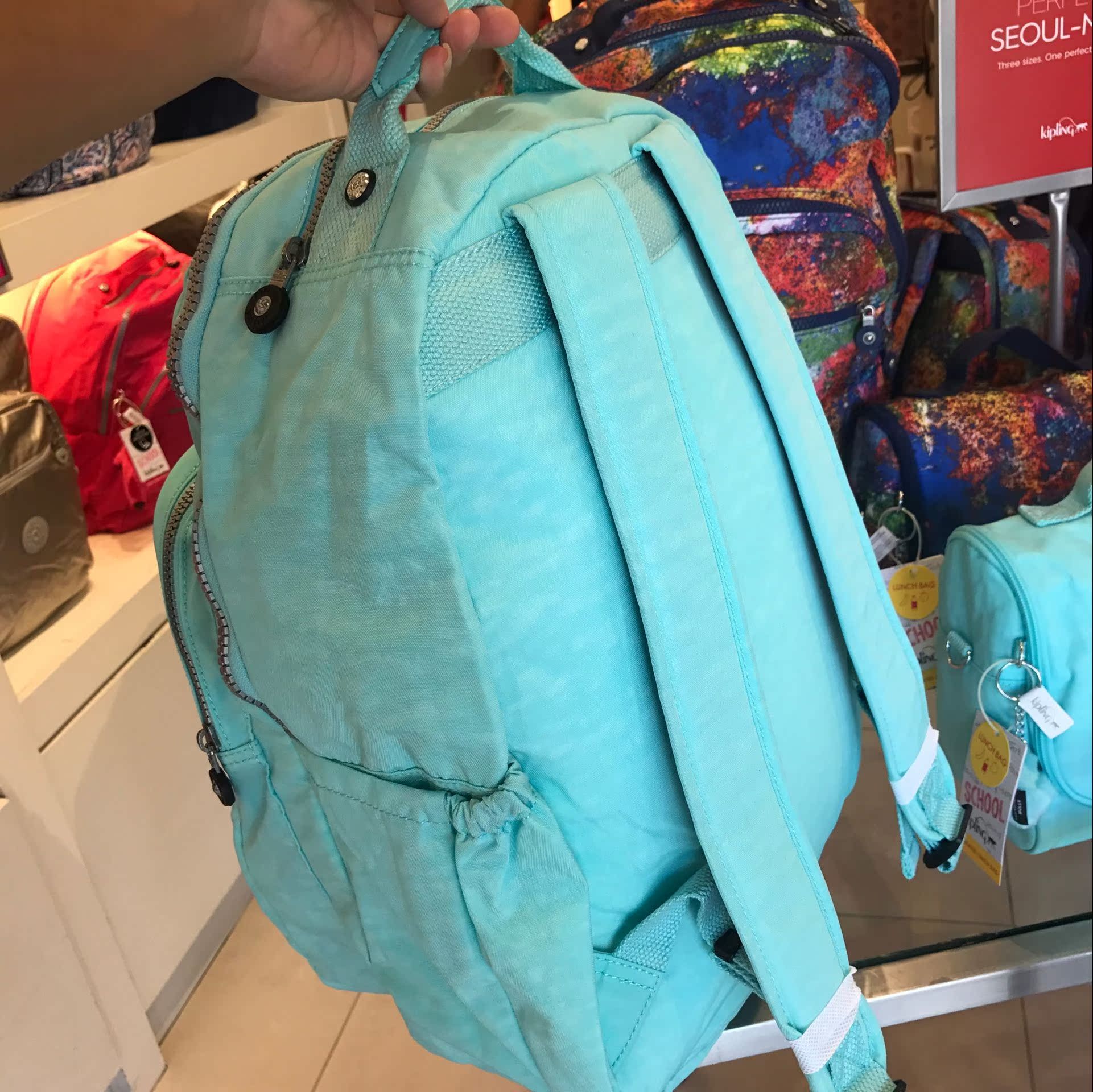 kipling/凯普林 大号帆布双肩背包书包自带小猴 bp4167