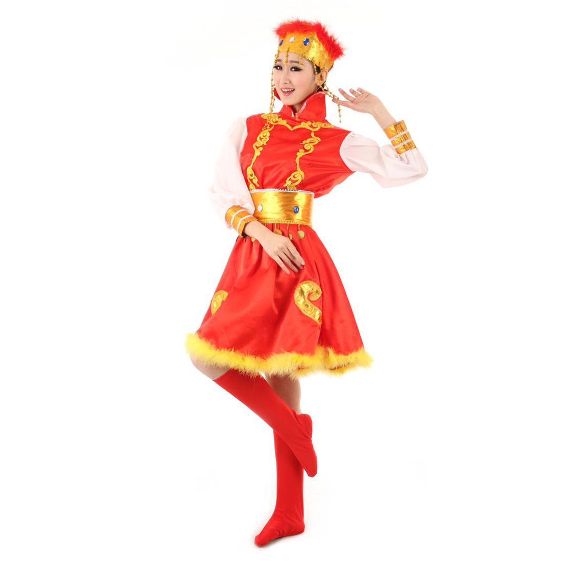 蒙古族少数民族演出服舞蹈服装2017新款舞台表演服女秋藏族服