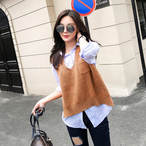 休闲V领纯色毛衣背心