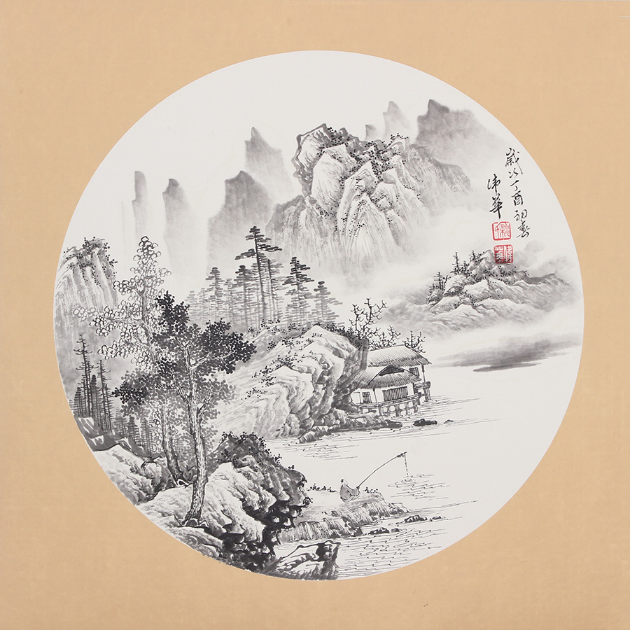 纯手绘四尺斗方客厅水墨写意仿古山水画名人字画真迹国画中国书画