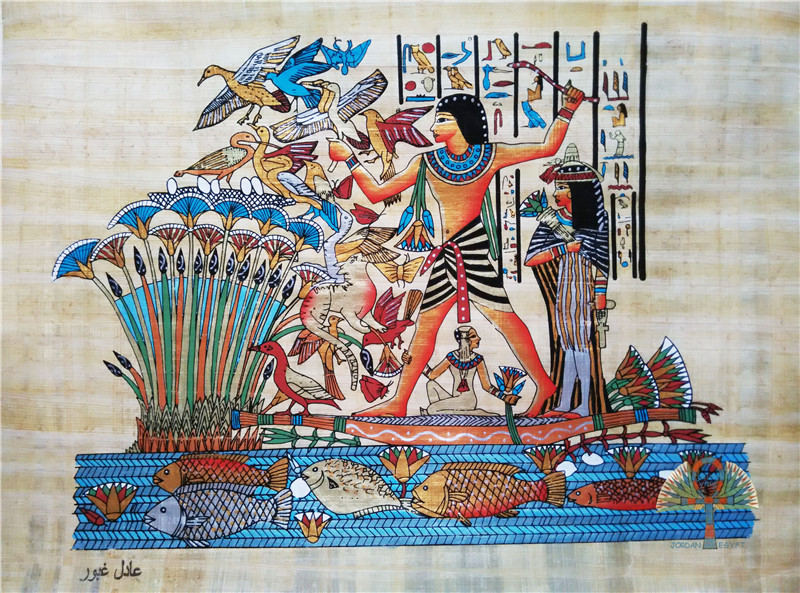 古埃及莎草纸画天然手绘 时尚创意复古家居画装饰画爱情事业丰收