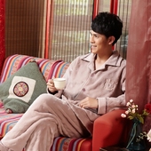 加厚珊瑚绒睡衣纯色家居服套装 62991正品 睡衣2015冬款 玉茄子男士