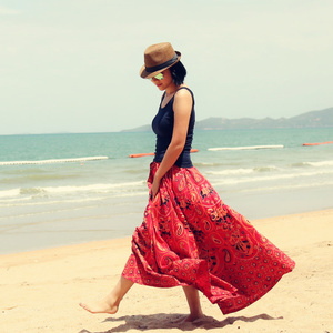 波西米亚风纯棉大摆裙