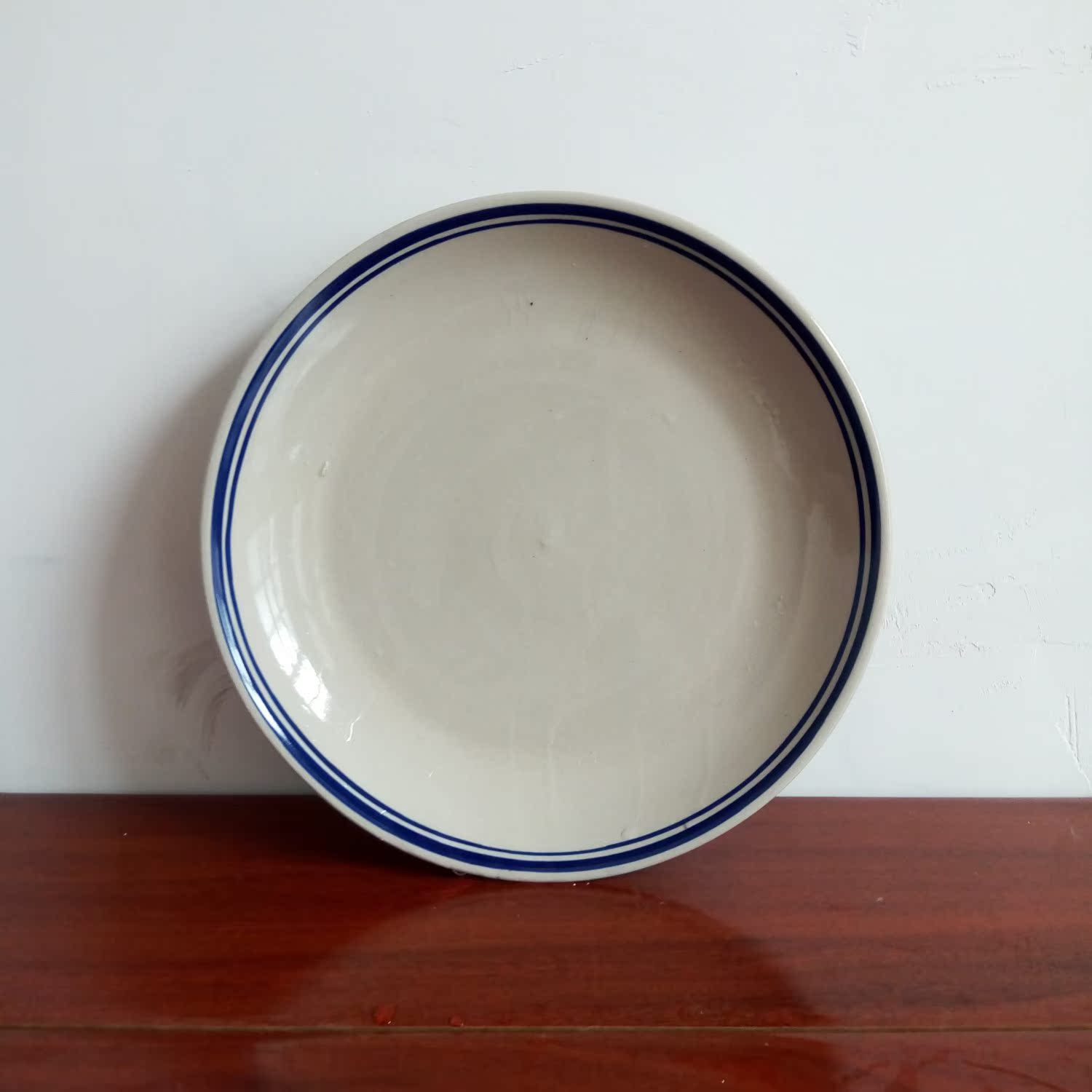 陶瓷盘子粗陶陶瓷盘菜盘复古蓝线盘子手绘双线盘子浅盘平盘创意盘