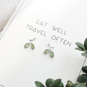 森系树叶耳钉纯银