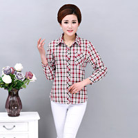 中老年纯棉长袖格子衬衫女春秋款妈妈装全棉外