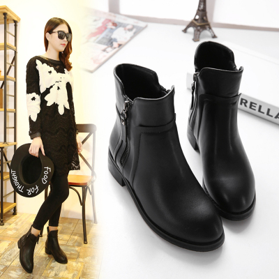 2016秋冬季新款女鞋短靴平跟加绒短筒马丁靴