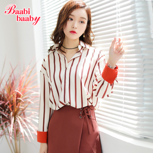 秋季竖条纹衬衫女