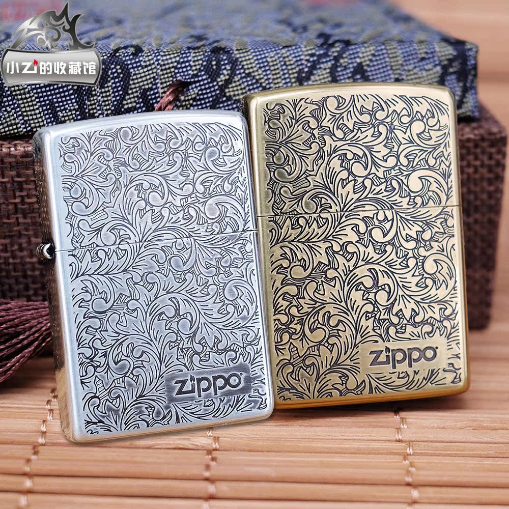 原装正版zippo芝宝打火机日版纯铜 镀银富贵花唐草纹路zippo