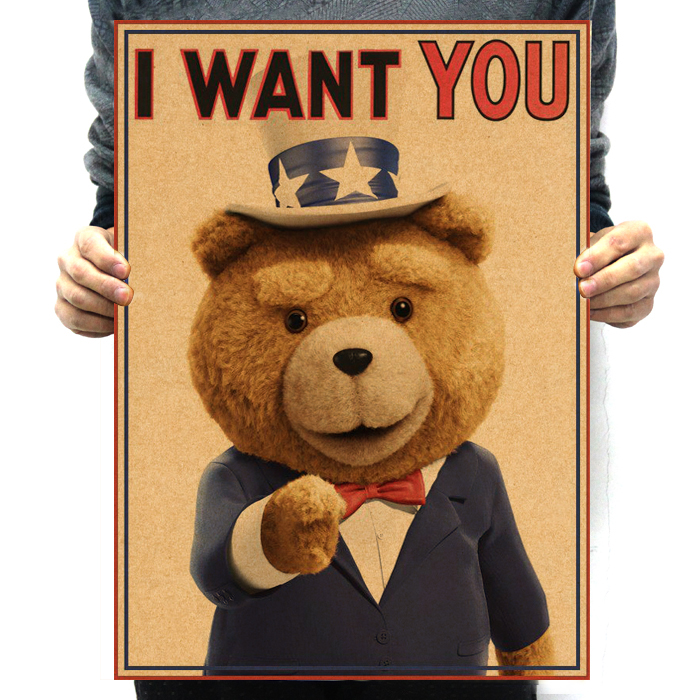 泰迪熊i want you经典电影海报 宿舍酒吧咖啡厅餐厅装饰画9.9包邮