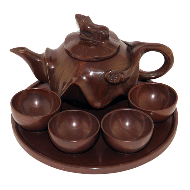 天匠木鱼石  红檀功夫茶具 山东特产荷塘月色茶壶茶具