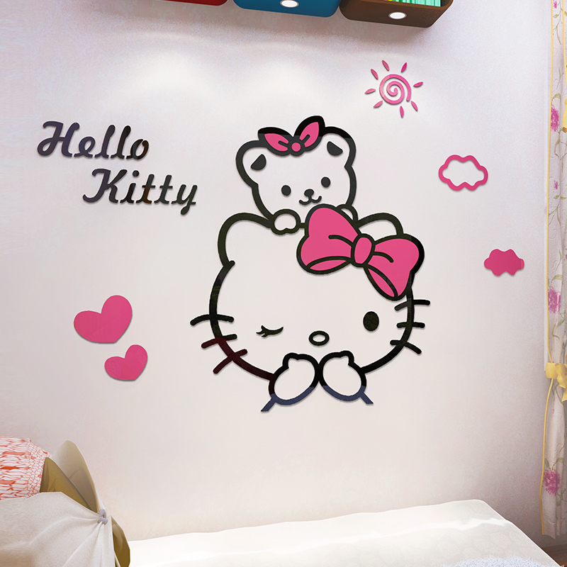 立体墙贴画kt猫hello kitty猫儿童房可爱床头卡间装饰品纸