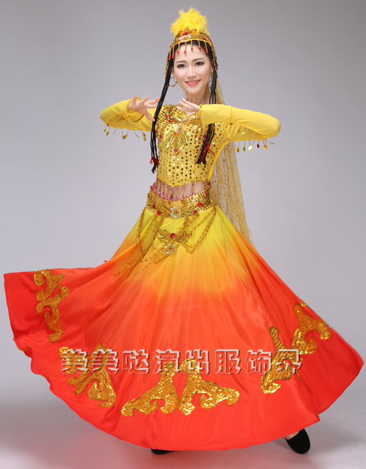 新疆舞蹈服长裙成人大摆裙民族舞肚皮舞服装维吾儿族舞蹈演出服女