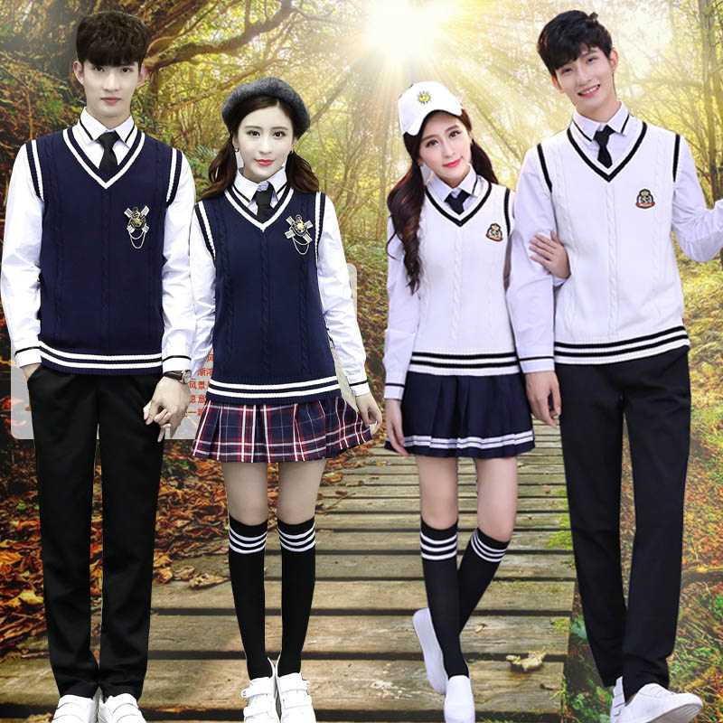 中学生英伦学院风日系校服班服v领背心毛衣马甲裙裤子jk制服套装