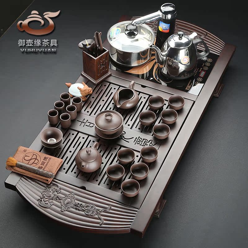黑檀木茶盘原实木大号茶具套装金灶电磁炉四合一功夫陶瓷紫砂汝窑