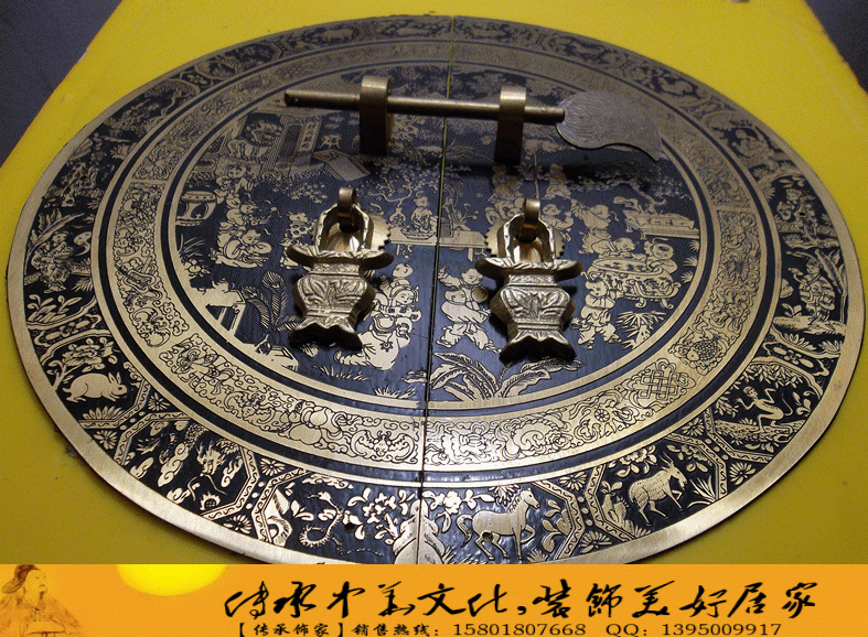 传承饰家加厚仿古纯铜拉手橱柜鞋柜门中式富贵连理花纹圆形铜把手