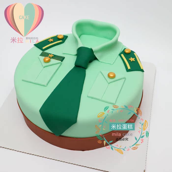 绿色军装翻糖蛋糕6寸8寸10纯手工创意定制个性生日北京同城配送