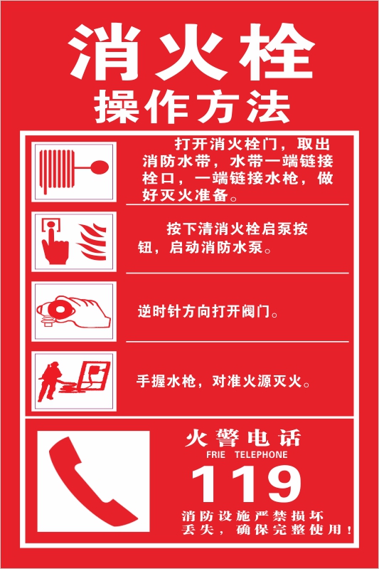 灭火器 消火栓 消防栓使用方法贴纸说明消防安全标识牌警示牌