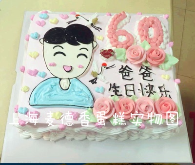 上海麦德香 60*40生日蛋糕配送创意定制爸爸妈妈头像60岁祝寿蛋糕