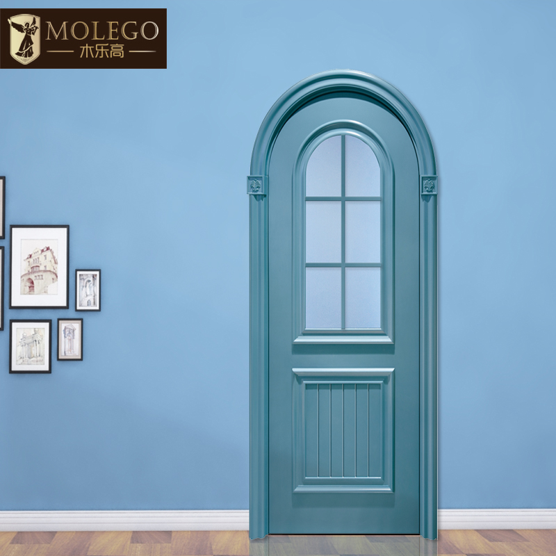 木乐高定制拱形实木门蓝色地中海弧形门美式田园风格烤漆卧室门